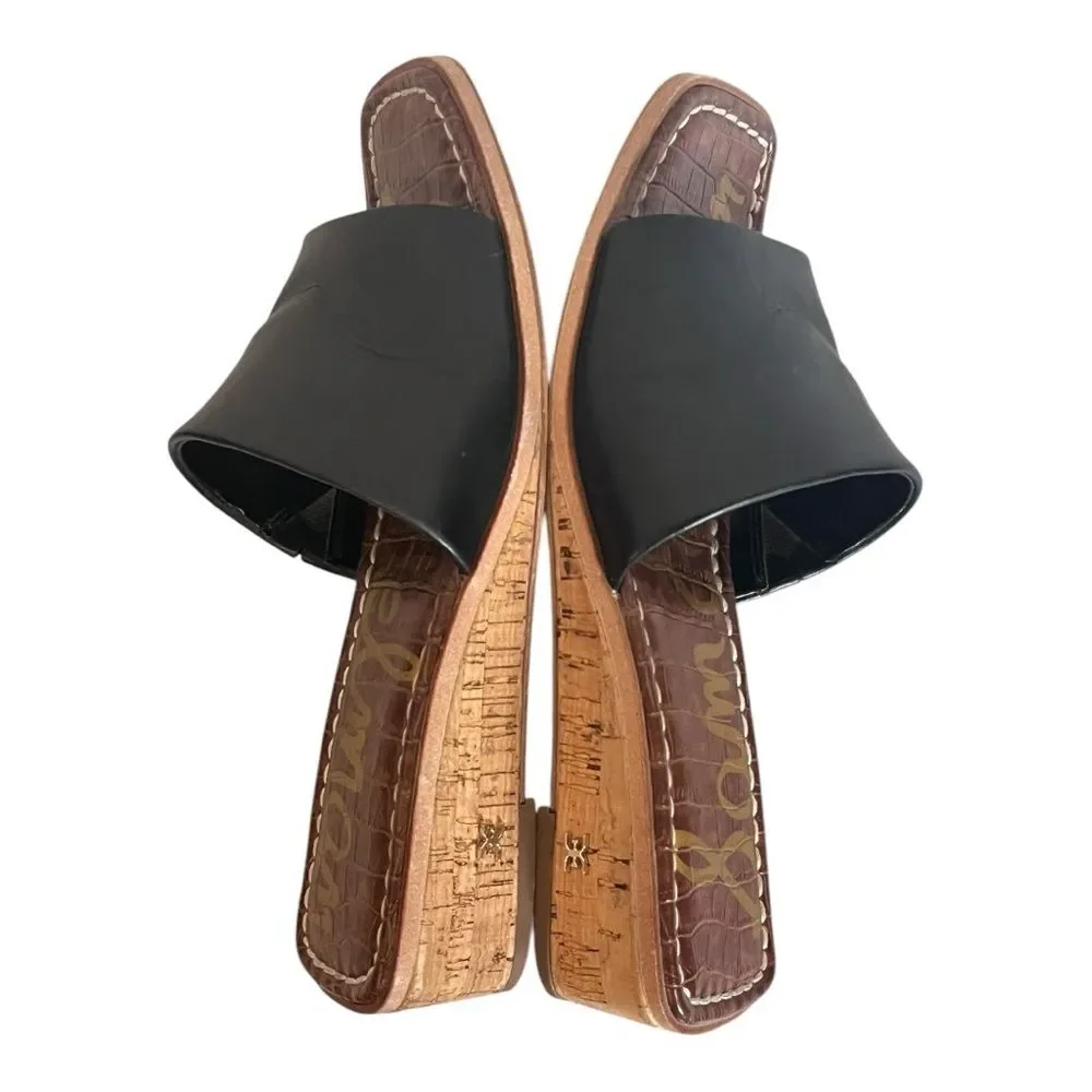 Sam Edelman |‎ Black Leather Valery Slip On Wedge Sandals 8.5